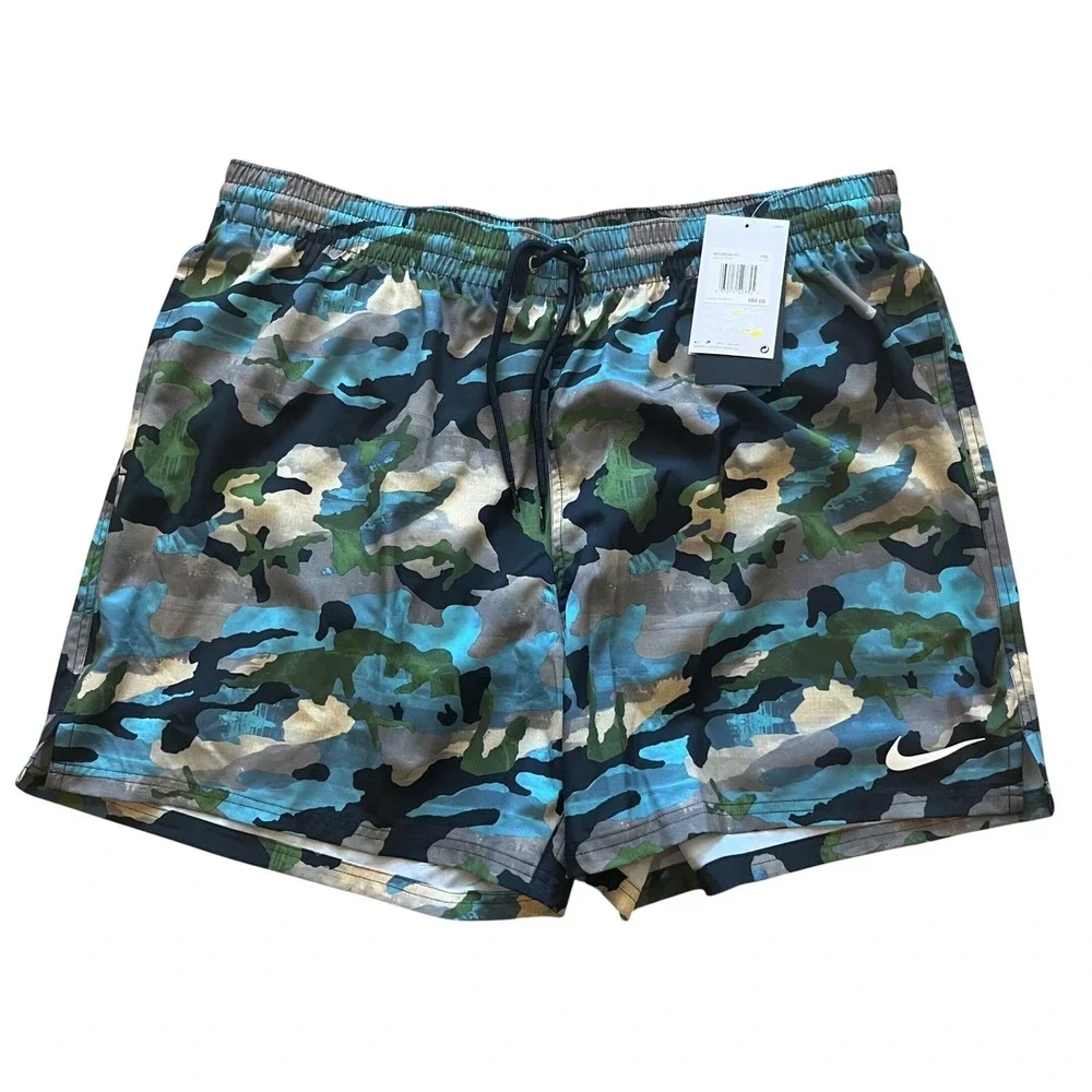 Nike Mens Camo 5 Inch Volley Shorts Blue Green Swim Trunks NESSE548-001 XXL